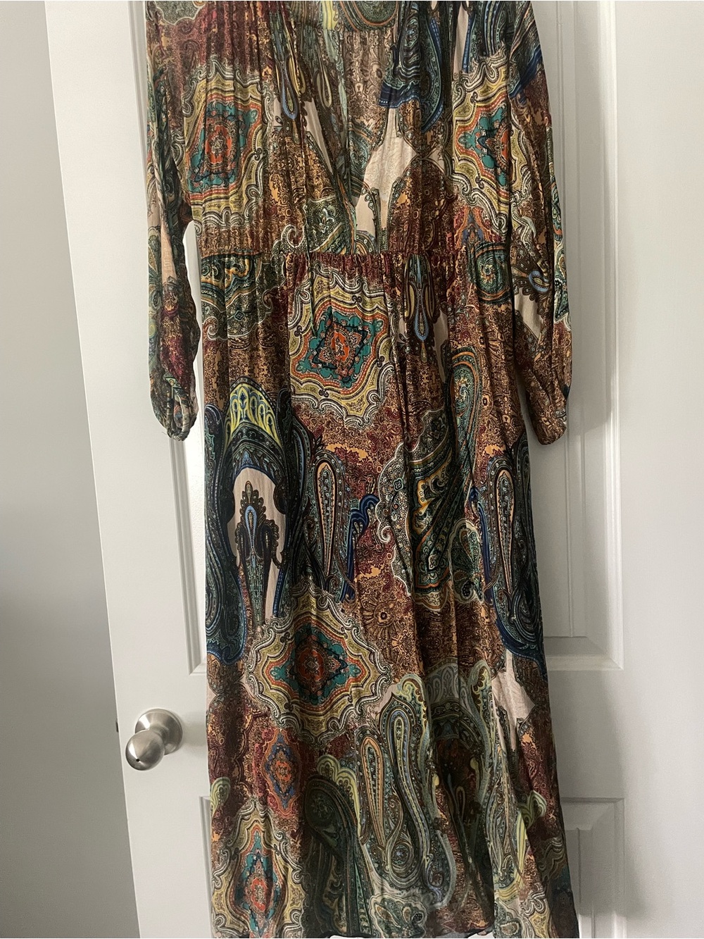 Zara Women Boho Paisley Long Sleeve Maxi Dress - Brown Multi